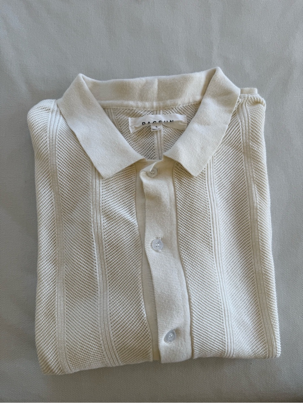 PacSun Men's Cream Textured Knit Button-Down Shirt